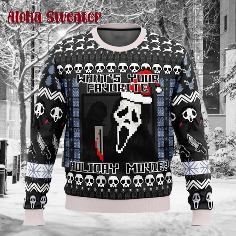 Pixel Pattern Ghostface Scream Holiday Ugly Christmas Sweater
