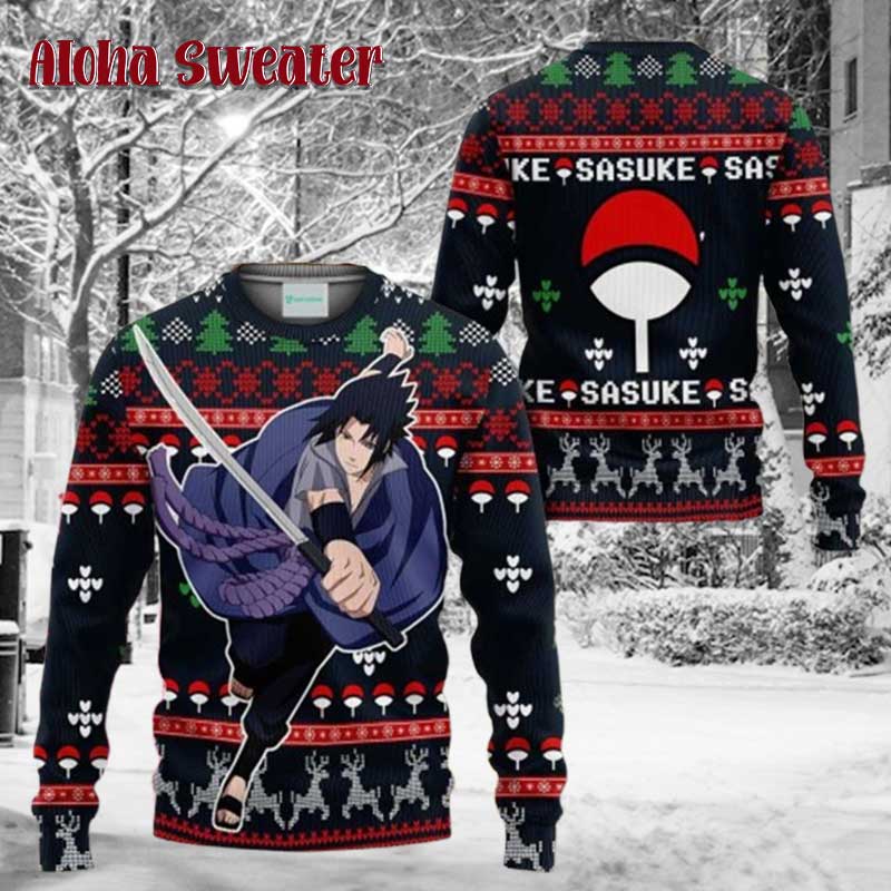 Sasuke Uchiha Fighting Naruto Ugly Christmas Sweater