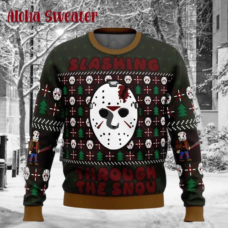 Slashing Through The Snow Halloween Jason Voorhees Ugly Christmas Sweater