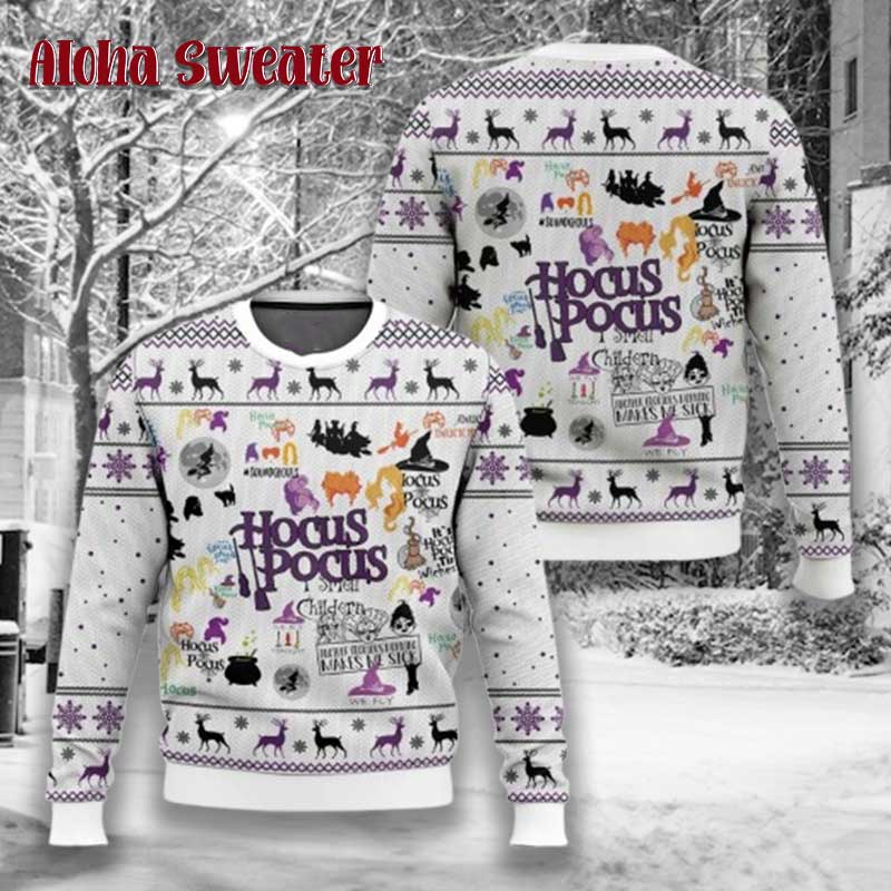 White Make Me Sick Hocus Pocus Ugly Christmas Sweater