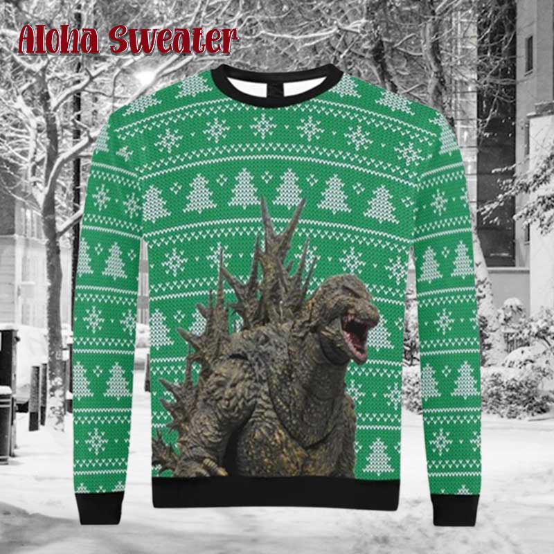 Big Mouth Godzilla Christmas Ugly Christmas Sweater