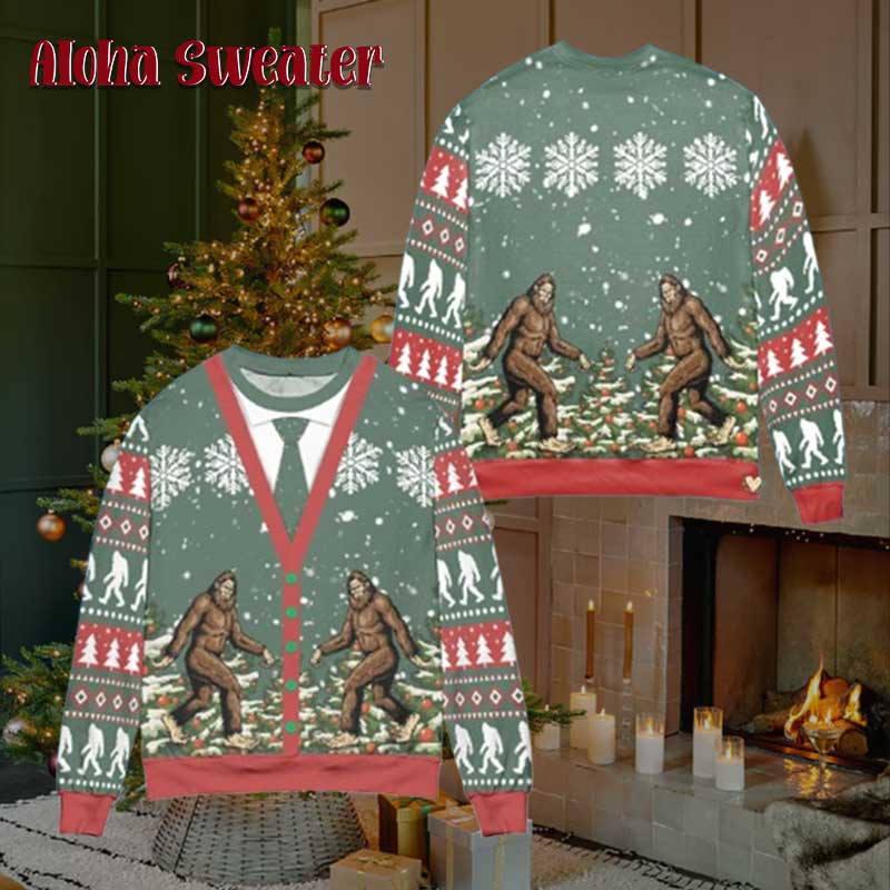 Bigfoot Camping Suit Ugly Christmas Sweater