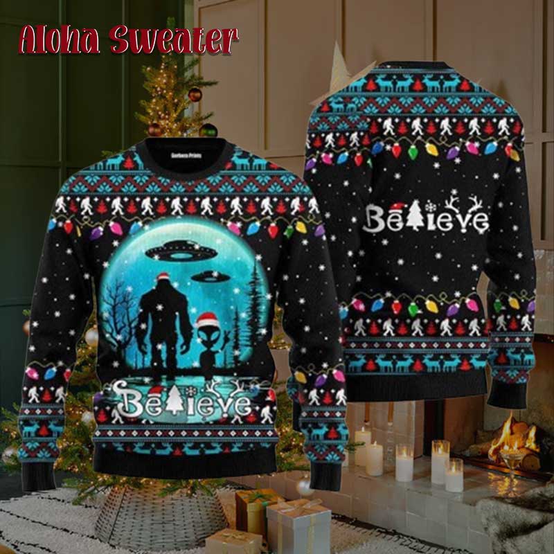 Bigfoot Christmas Ufo Ugly Christmas Sweater