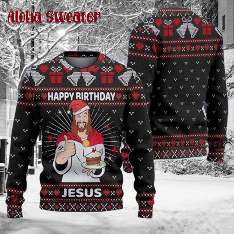 Cake Happy Birthday Jesus Ugly Christmas Sweater