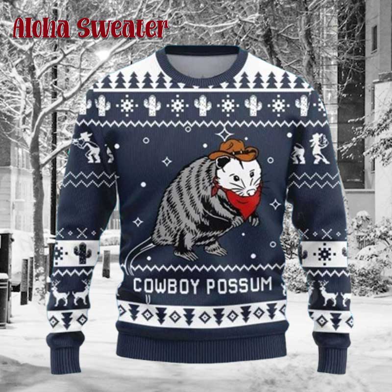 Cowboy Possum Ugly Christmas Sweater