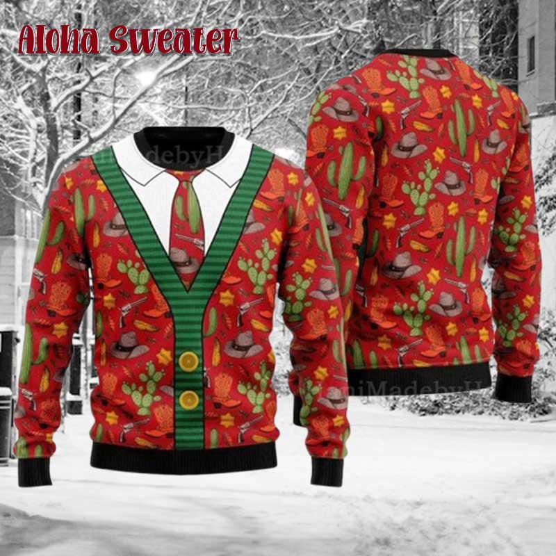 Cowboy Ugly Christmas Sweater  Festive Autumn Ugly Christmas Sweater