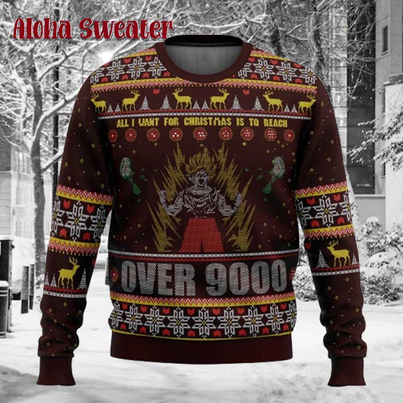 Dbz Goku Over 9000 Dragon Ball Z Ugly Christmas Sweater