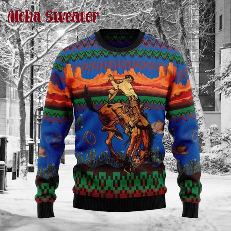 Desert Rodeo Man Cowboy  Ugly Christmas Sweater