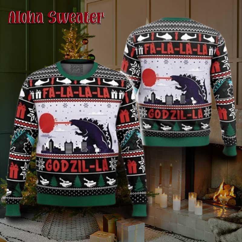 Fire Monster Godzilla Ugly Christmas Sweater
