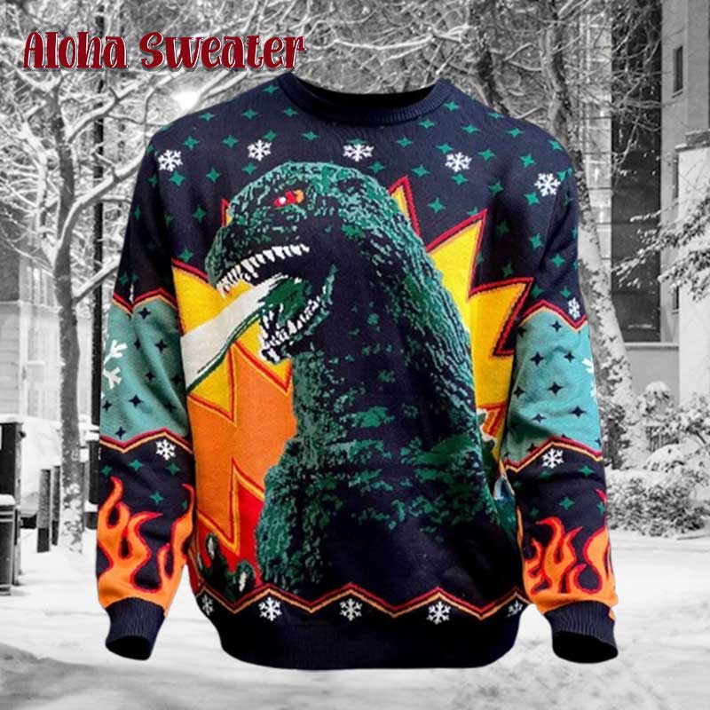 Fire Out Godzilla Ugly Christmas Sweater