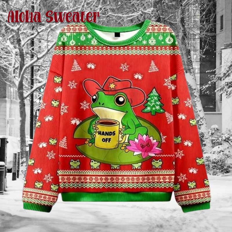 Frog Hands Off Coffee Cowboy  Ugly Christmas Sweater