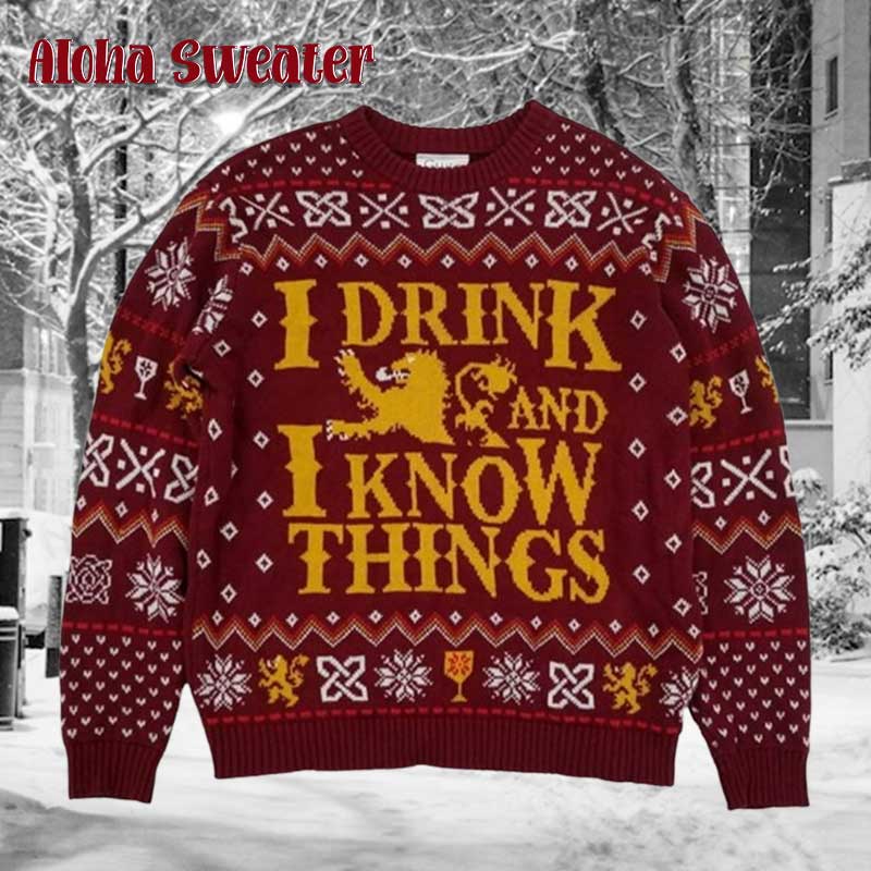 Game Of Thrones Mens Red I Drink And Know Things Ugly Christmas Sweater