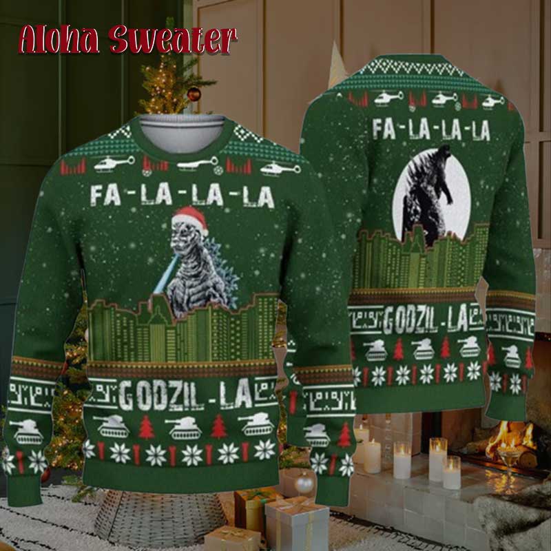 Godzilla Fa La La Parody Ugly Christmas Sweater