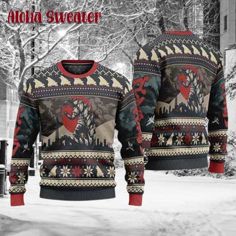 Godzilla Movie Japanese Version Ugly Christmas Sweater