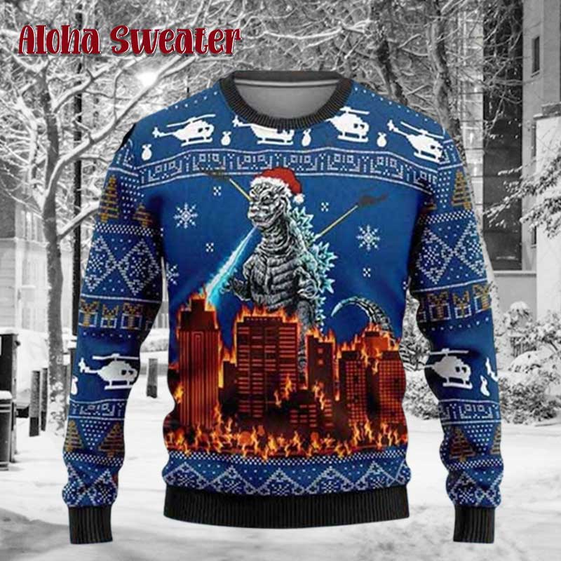 Godzilla Skull Santa Clause Ugly Christmas Sweater