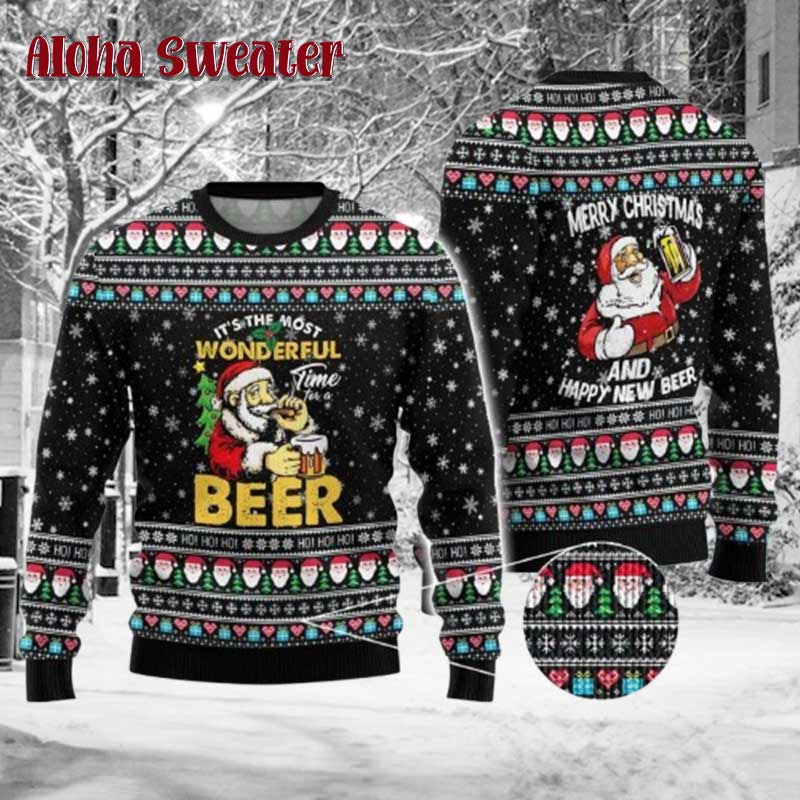 Happy New Beer Santa Clause Ugly Christmas Sweater