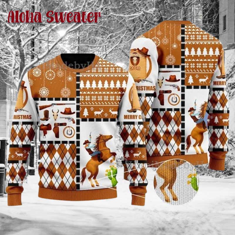 Horse Cowboy Holiday Ugly Christmas Sweater
