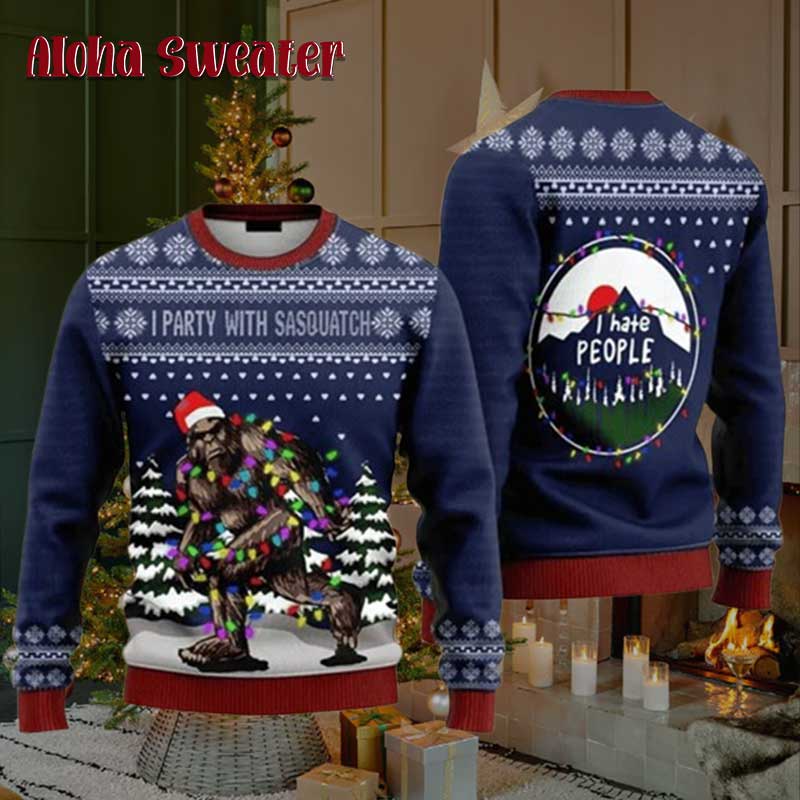 I Party With Sasquatch Bigfoot Ugly Christmas Sweater