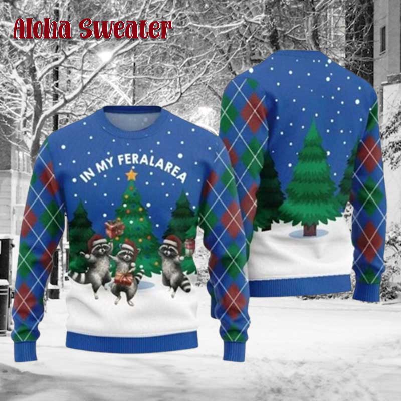 In My Feralarea Raccoon Ugly Christmas Sweater
