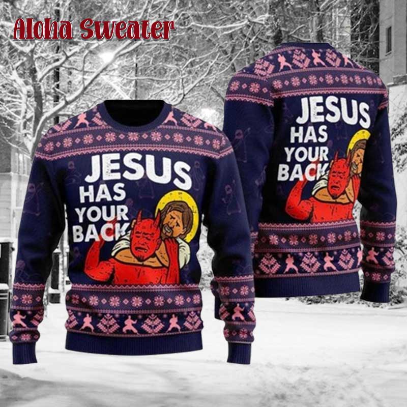 Jesus Has Your Back Ugly Christmas Sweater