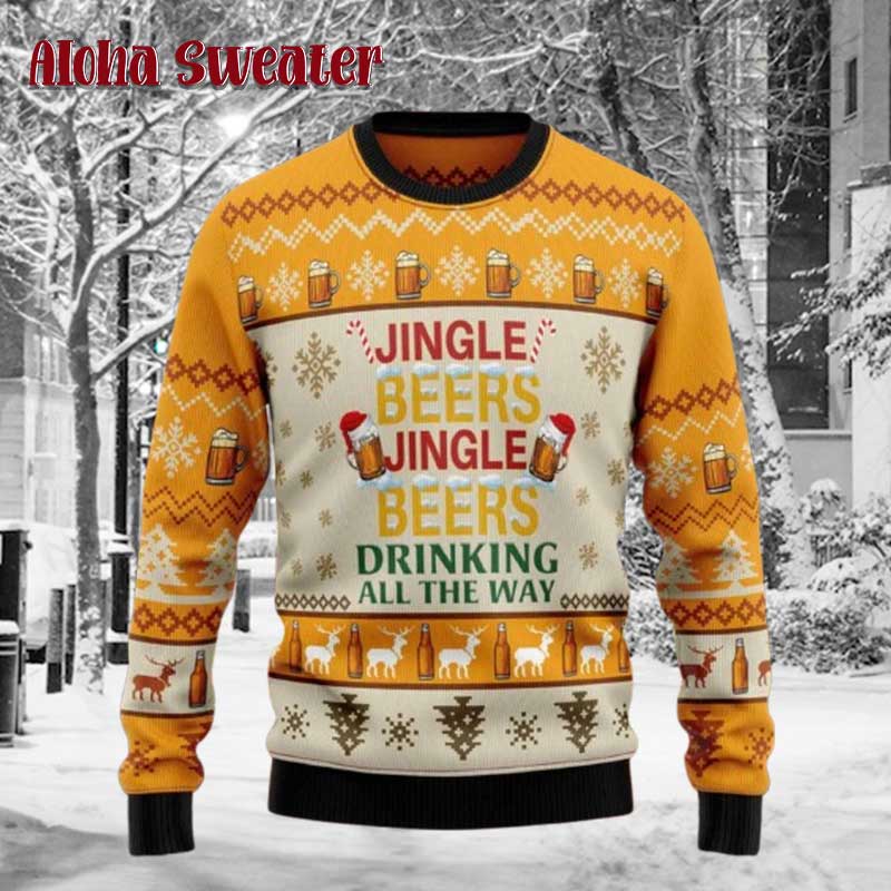 Jingle Beer Drink All The Way Ugly Christmas Sweater