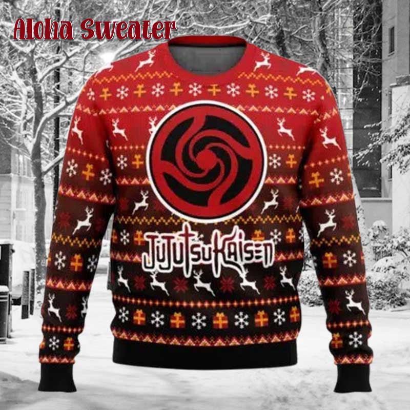 Jujutsu Kaisen Ugly Christmas Red Logo Ugly Christmas Sweater