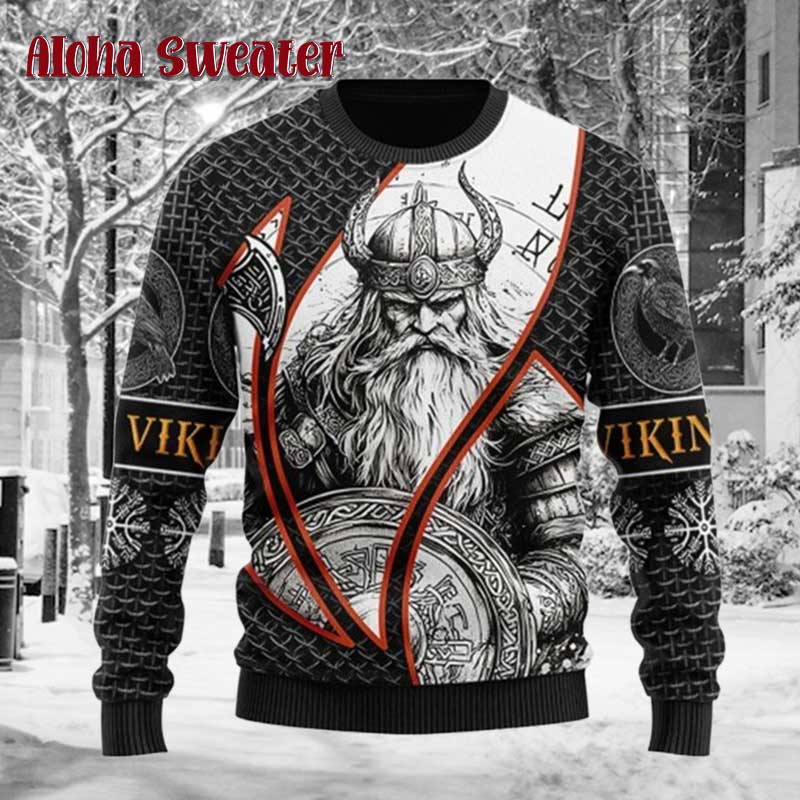 Norse Viking Black And White Ugly Christmas Sweater