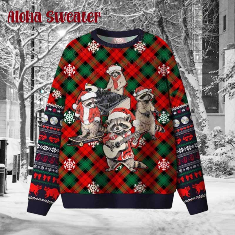 Raccoon Concert Xmas Eve Ugly Christmas Sweater