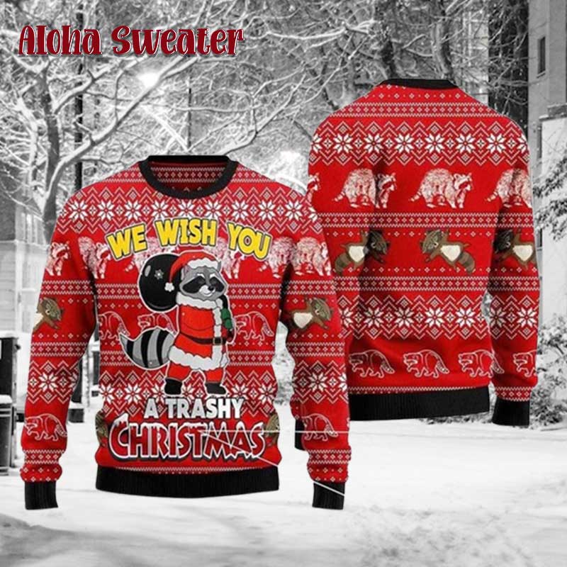 Raccoon Trashin Through The Snow Ugly Christmas Sweater Raccoon Trashin Through The Snow Ugly Christmas Sweater