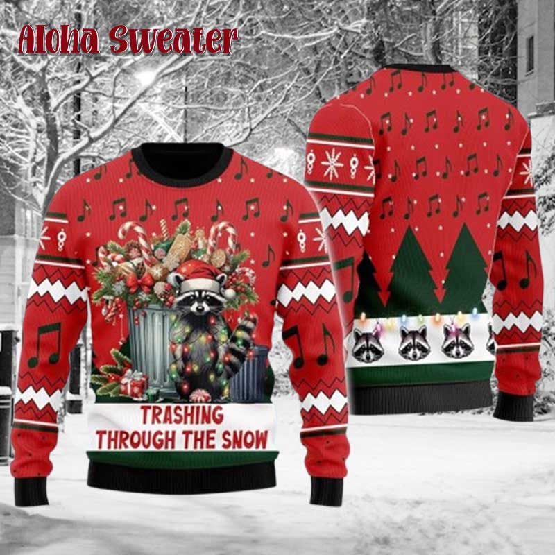 Racoon Funny Trashing Snow Ugly Christmas Sweater