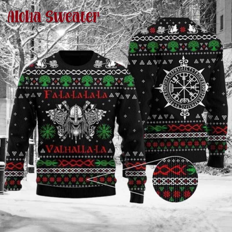 Skull Logo Valhalla Viking Ugly Christmas Sweater
