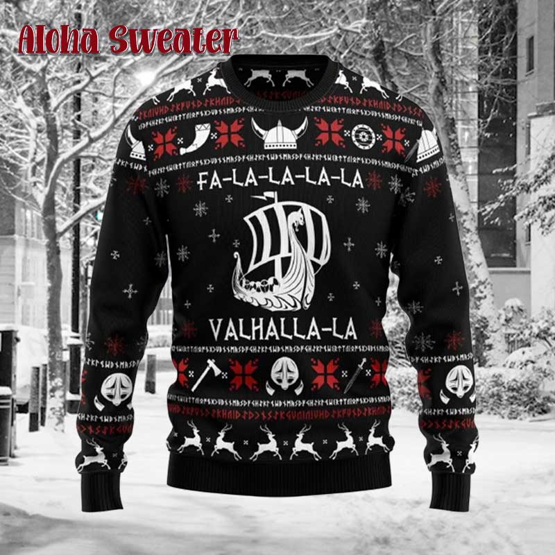Valhalla Viking Ship Ugly Christmas Sweater