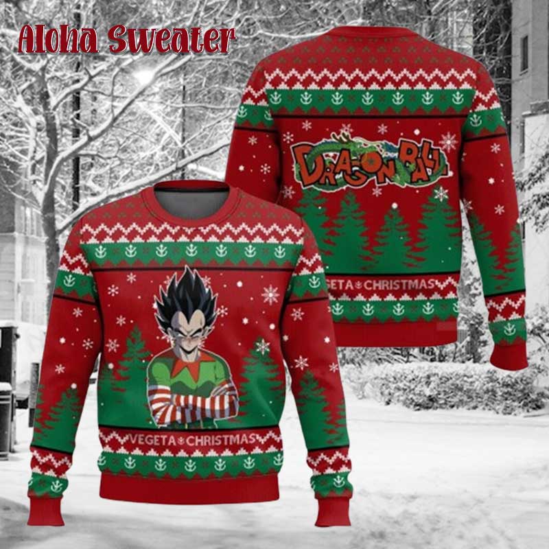 Vegeta Red Elf Dragon Ball Z Ugly Christmas Sweater