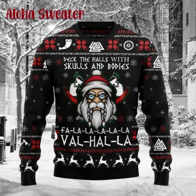 Viking Deck The Halls With Skulls Ugly Christmas Sweater