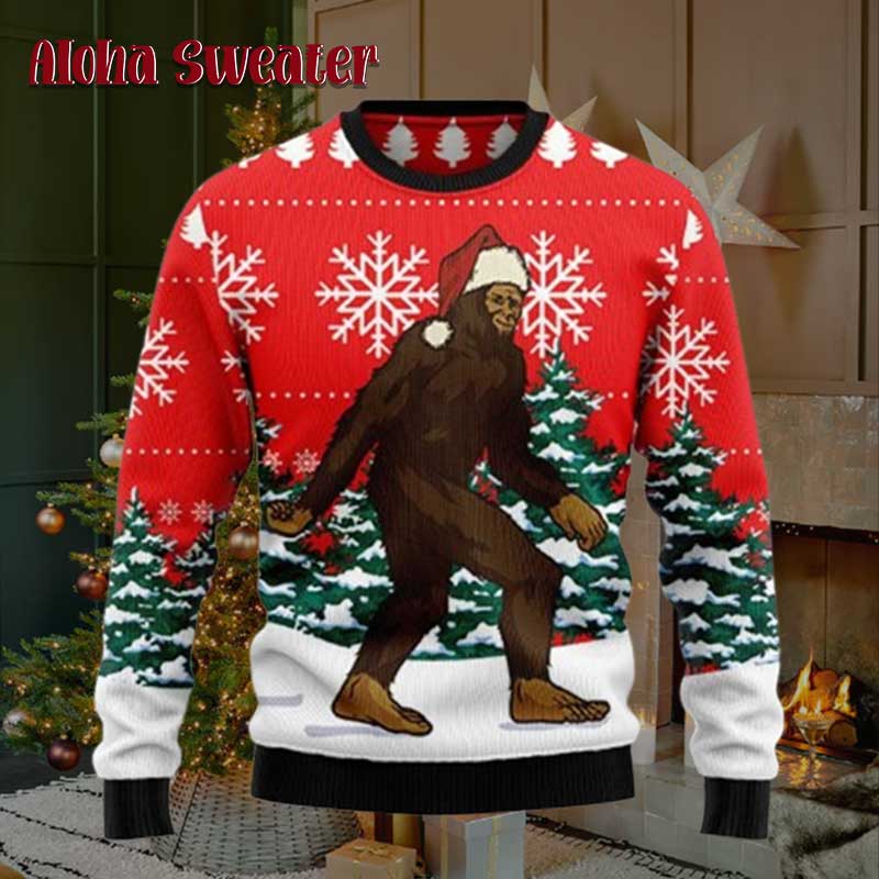 Xmas Bigfoot Marching Ugly Christmas Sweater