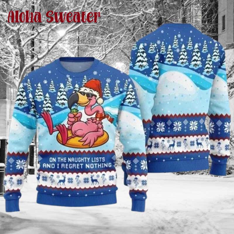 2025 Christmas Naughty List Flamingo Ugly Christmas Sweater