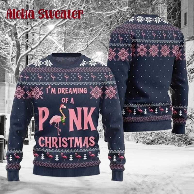 2025 I’m Dreaming Of Pink Flamingo Ugly Christmas Sweater