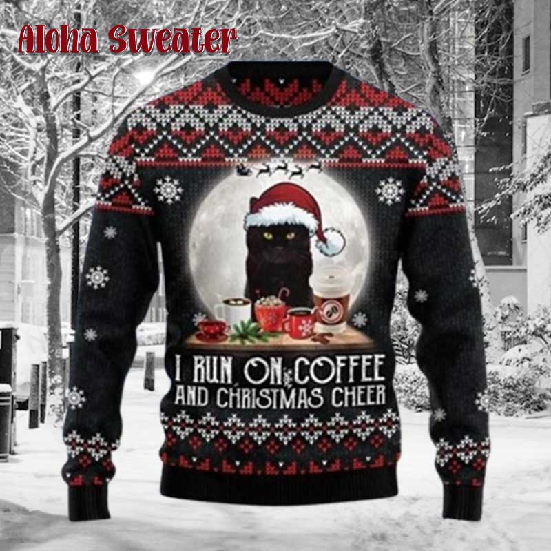 Black Cat Coffee Ugly Christmas Sweater