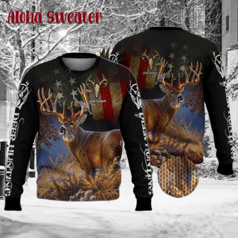 Black Deer Hunting In Forest Ugly Christmas Sweater