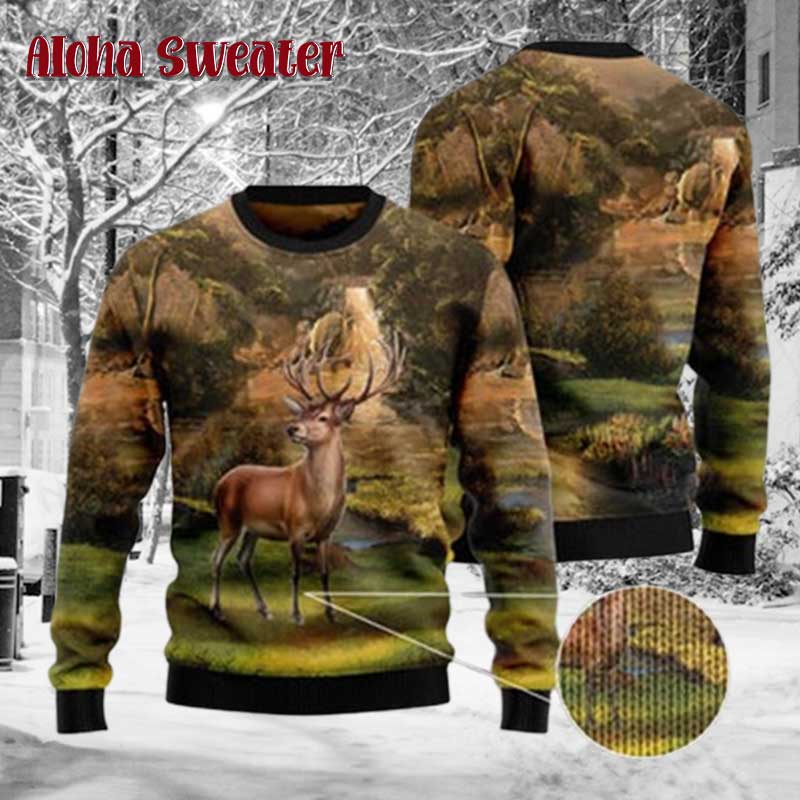 Camo Forest Deer Hunting Ugly Christmas Sweater