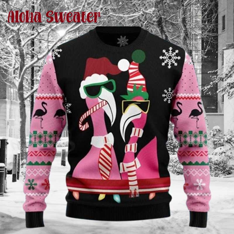 Candy Cane Flamingo Ugly Christmas Sweater
