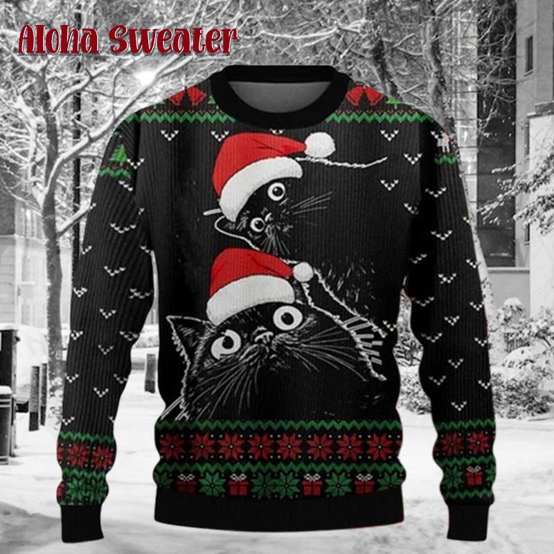 Cute Cat Kawaii Black Ugly Christmas Sweater