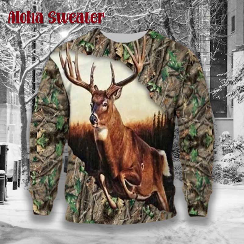 Deer Hunting Camo Pattern Torn Ugly Christmas Sweater