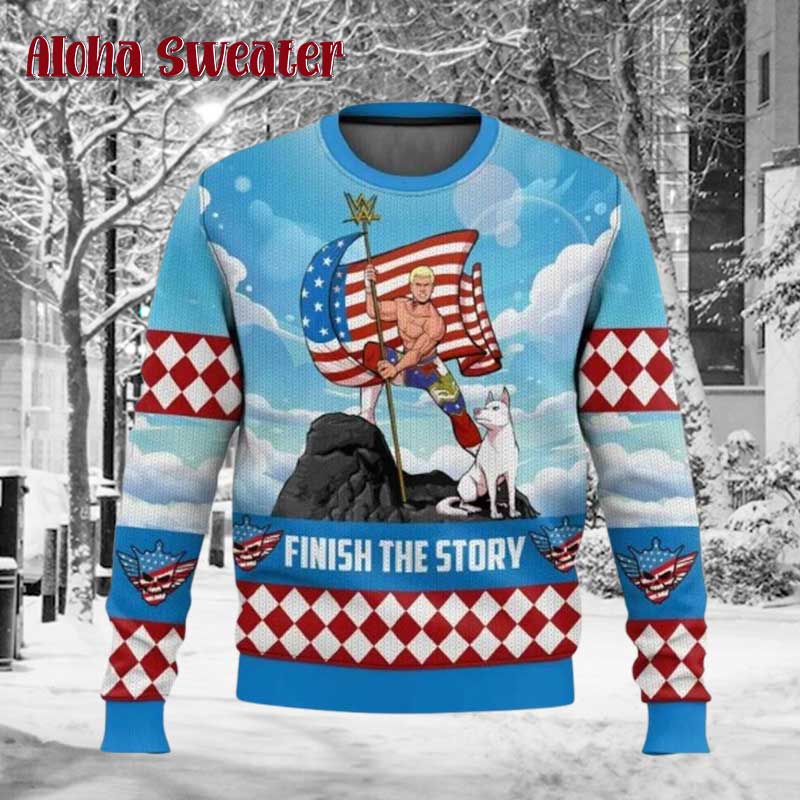 Finish The Story Cody Rhodes Trump Ugly Christmas Sweater