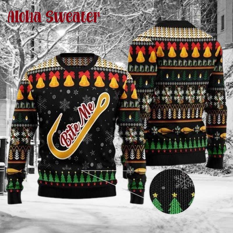 Fishing Bite Me 3d Ugly Christmas Sweater