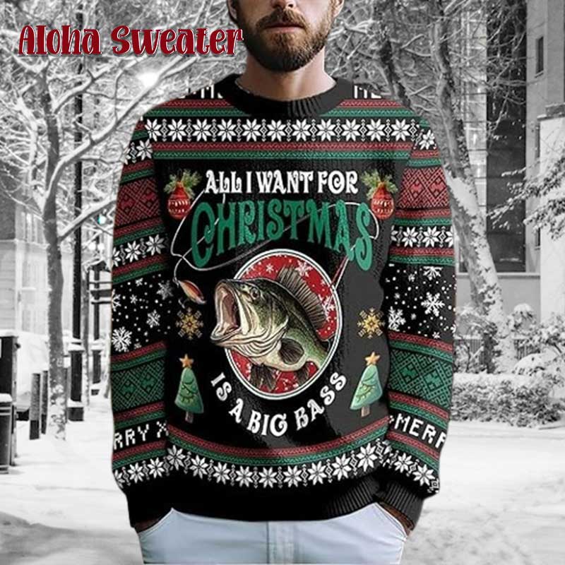 Fishing Retro Merry Fishmas Ugly Christmas Sweater