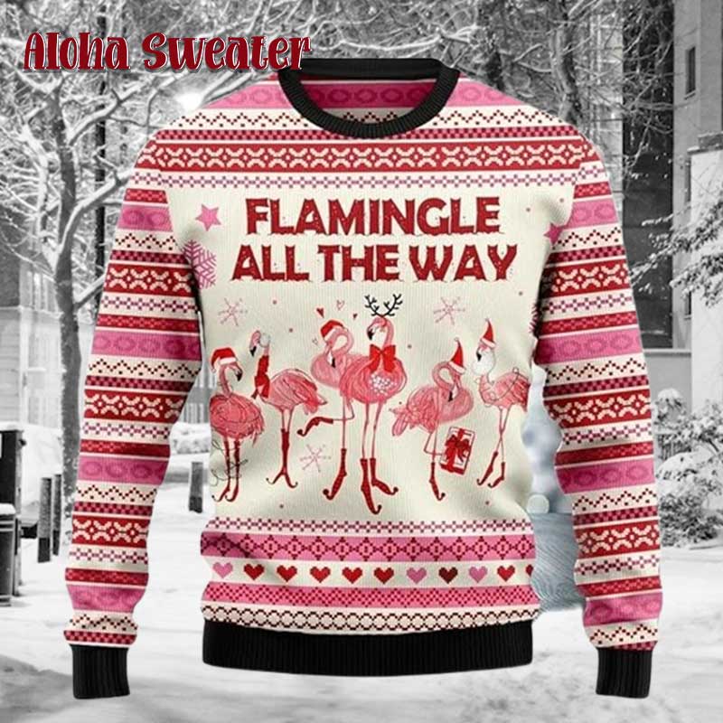 Flamingle All The Way Flamingo Ugly Christmas Sweater