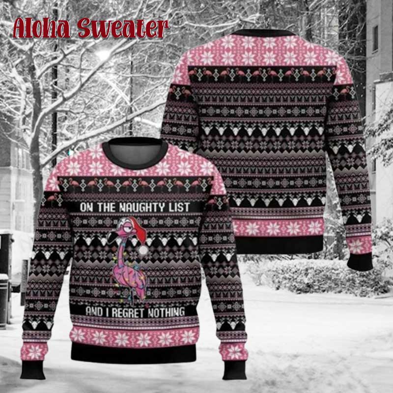 Flamingo On Naughty List Ugly Christmas Sweater