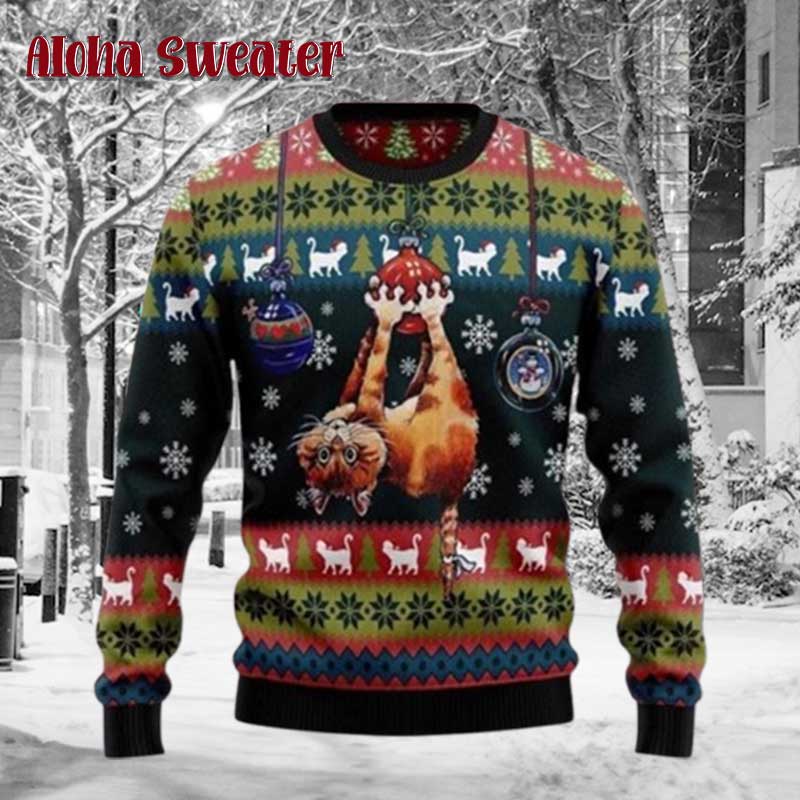 Funny Cat Christmas Holiday Ornaments Ugly Christmas Sweater