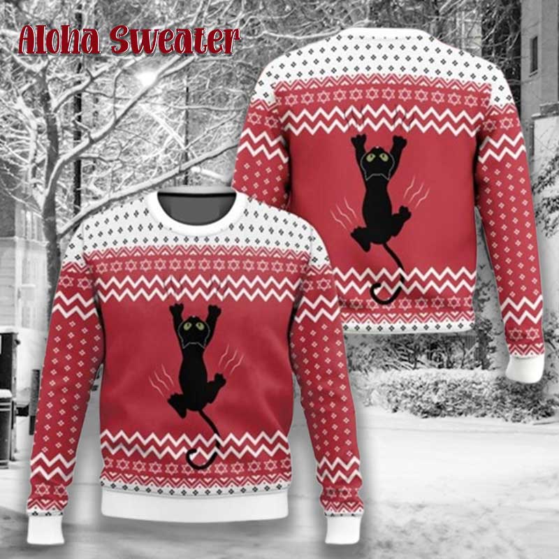 Funny Cat Pizza Laser Eyes Ugly Christmas Sweater Funny Cat Pizza Laser Eyes Ugly Christmas Sweater
